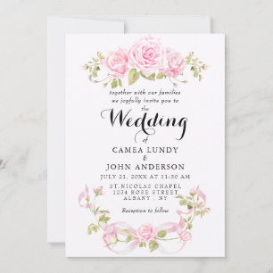 Convites Rosas Bege Romântico e Laço Rosa Casamento