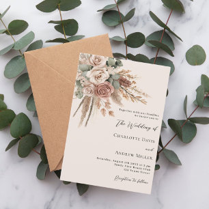 Convites Rosas bege taupe grama das pampas casamento