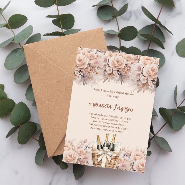 Convites Rosas beges creme Chá de panela de perfuração (Criador carregado)