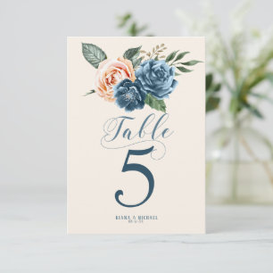 Convites Rosas Blue/Peach Wedding Table Numbers ID584