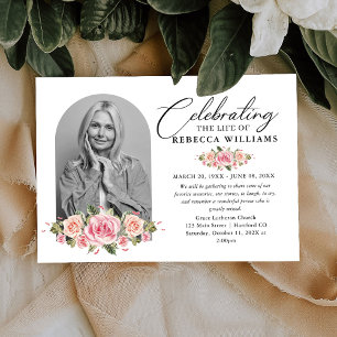 Convites Rosas Blush Calliografia Celebração da Vida