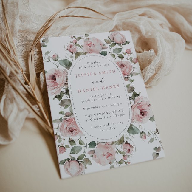 Convites Rosas Blush e Sage Floral Frame Weding (Criador carregado)