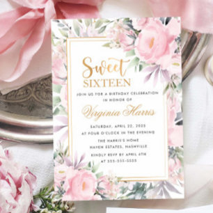 Convites Rosas Blush Floral Sweet Dezesseis 16 Aniversário