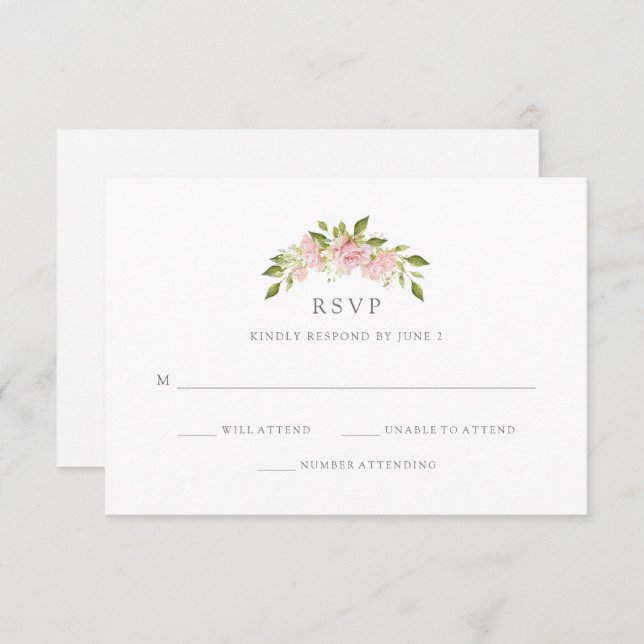 Convites Rosas Bonitas | RSVP de Casamento Floral Rosa Eleg (Frente/Verso)