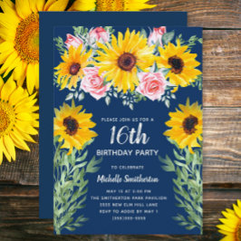 Convites Rosas bonito Rosa Girassóis Marinho Azul 16