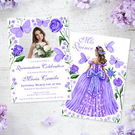 Convites Rosas + Borboletas Lilac Quinceanera Foto