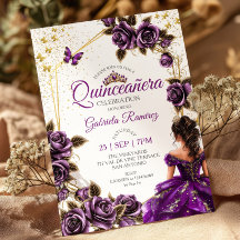 Rosas Borboletas Tiara Dourada Roxa Quinceañera