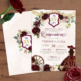 Convites Rosas Borgonhetas Escuros Charro Quinceanera