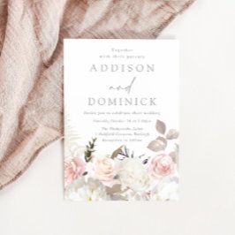 Convites Rosas Botânicas Brancas Blush Casamento de Todas a