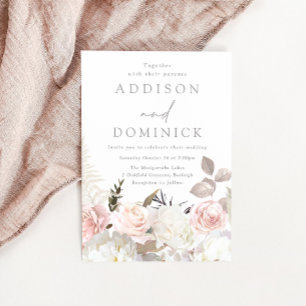 Convites Rosas Botânicas Brancas Blush Casamento de Todas a