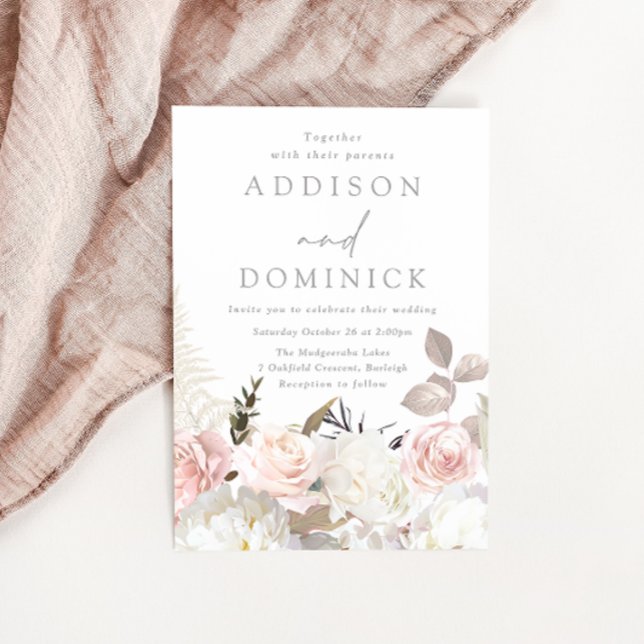Convites Rosas Botânicas Brancas Blush Casamento de Todas a (Criador carregado)