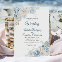 Rosas Botânicas de Casamento em Aquarela Azul Empo