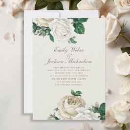 Convites Rosas Botânicas Elegantes Brancas Florais Creme Ca