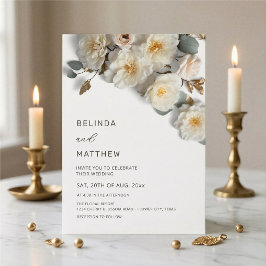Convites Rosas Brancas 3D Flores Elegantes Casamento Branco