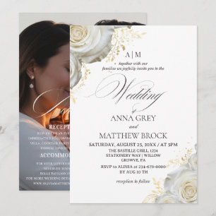Convites Rosas Brancas⎮ Casamento Elegante Tudo em Um