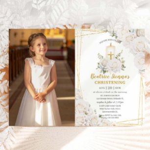 Convites Rosas Brancas Chic Floral Batismo Crisma Foto