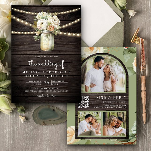 Convites Rosas Brancas da Madeira Rosas Brancas Mason Jar C (Criador carregado)