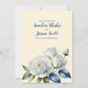 Convites Rosas Brancas de Aquarela no Casamento de Creme Li
