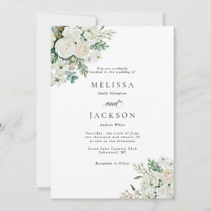 Convites Rosas Brancas de Inverno Dogwood e Spruce Casament