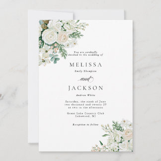 Convites Rosas Brancas de Inverno Dogwood e Spruce Casament