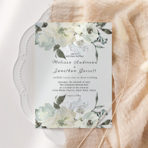 Convites Rosas Brancas de Marfim Floral Casamento 