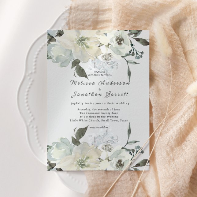 Convites Rosas Brancas de Marfim Floral Casamento  (Criador carregado)