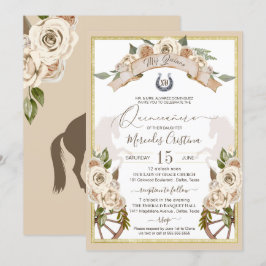 Convites Rosas Brancas do Creme Western Charro Quinceanera