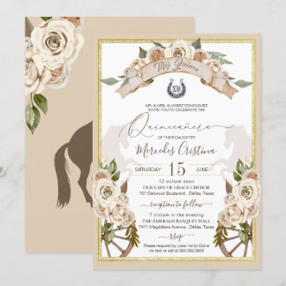 Convites Rosas Brancas do Creme Western Charro Quinceanera