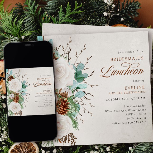 Convites Rosas brancas e camponeses (Bridesmaids Luncheon invitation from my Winter White Roses collection)