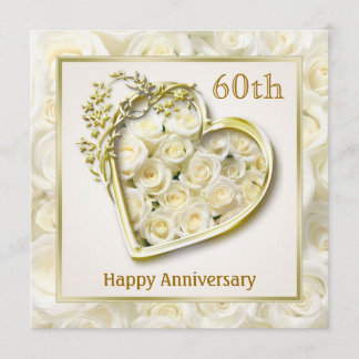 Convites Rosas brancas e coração 60º Aniversário de Casamen