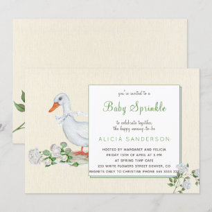 Convites Rosas brancas e ganso vintage bebê sprinkle convid