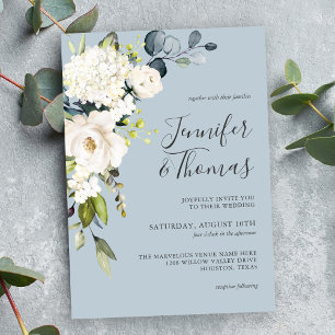 Convites Rosas Brancas e Hortênsias em Casamento Floral Azu