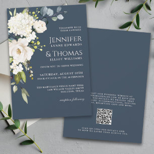 Convites Rosas Brancas e Hortênsias Floral de Casamento Ele