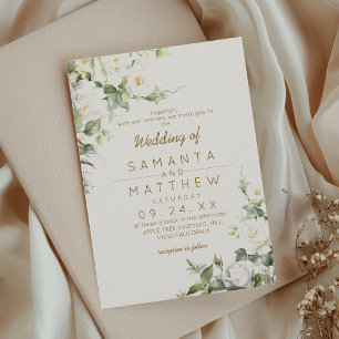 Convites Rosas Brancas Elegantes Flores Casamento 