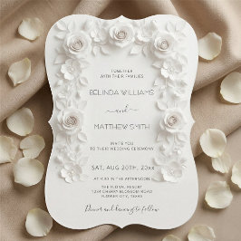 Convites Rosas Brancas em Relevo Falso Quadro Casamento Min