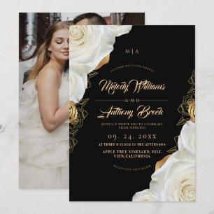 Convites Rosas Brancas Floral Casamento Moderno