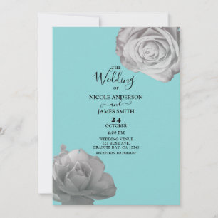 Convites Rosas Brancas Floral Elegante Casamento Azul Turqu