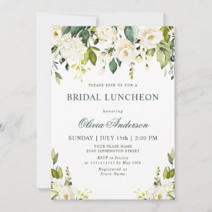 Convites Rosas brancas Floral Watercolor BRIDAL LUNCHEON