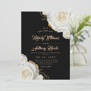 Convites Rosas Brancas Flores Casamento Preto