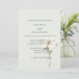 Convites Rosas Brancas Hortelã Buquê Floral Amor Casamento