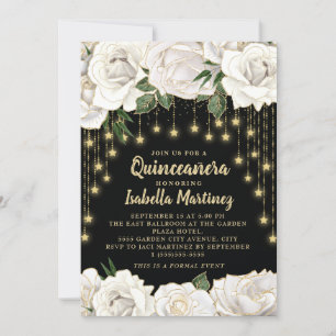 Convites Rosas Brancas Luz de Corda Dourada Estrela Quincea