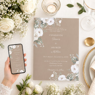Convites Rosas brancas marfim taupe casamento