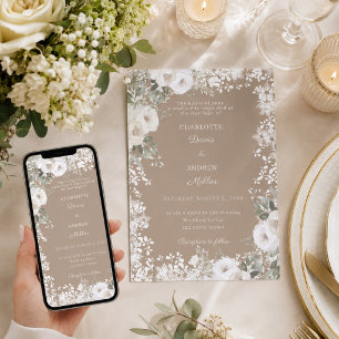 Convites Rosas brancas marfim taupe neve casamento de inver