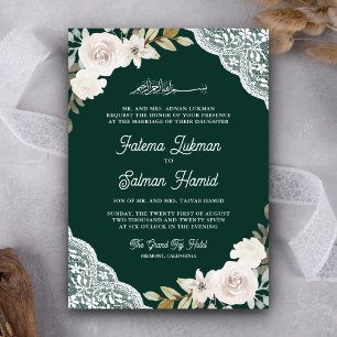 Convites Rosas Brancas Renda Esmeralda Código QR Casamento
