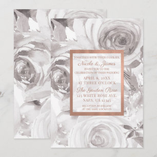 Convites Rosas Brancas Rosa Dourado Moderno Casamento Elega
