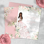 Convites Rosas brancas-rosadas-esbranquiçadas Glam elegante<br><div class="desc">Elegante design de luxo com rosas brancas e rosas cor-de-rosa com pincel suave,  sotaques de rosa,  e uma bela boneca com um luxuoso vestido de bola voada. Todo texto é totalmente personalizável.</div>