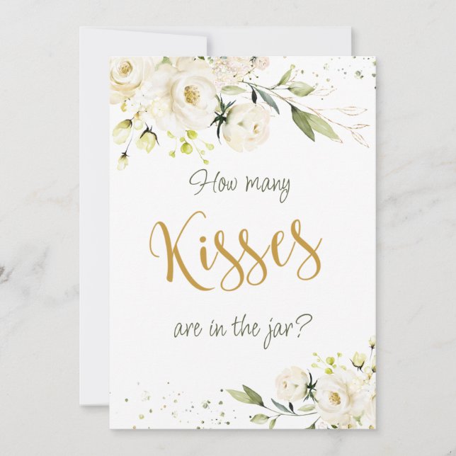 Convites Rosas brancas verde adivinha quantos beijos em jar (Frente)