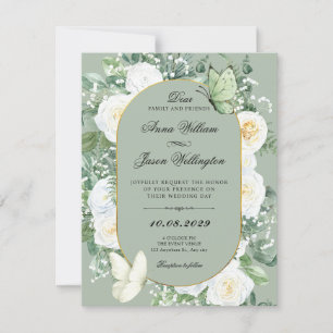 Convites Rosas brancas verdes casamento floral