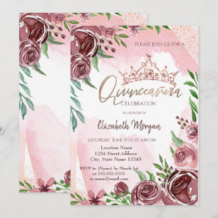Convites Rosas Burgundy Coroa Quinceañera