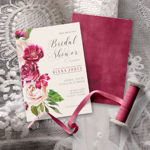 Convites Rosas Burgundy/Cream Chá de panela de casamento I